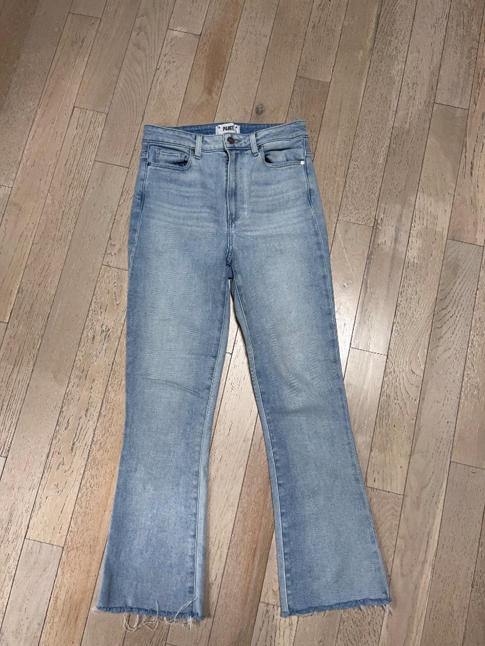 Paige Claudine Jeans Womens 28 Blue High Rise Ankle Flare Raw Hem Stretch Paige